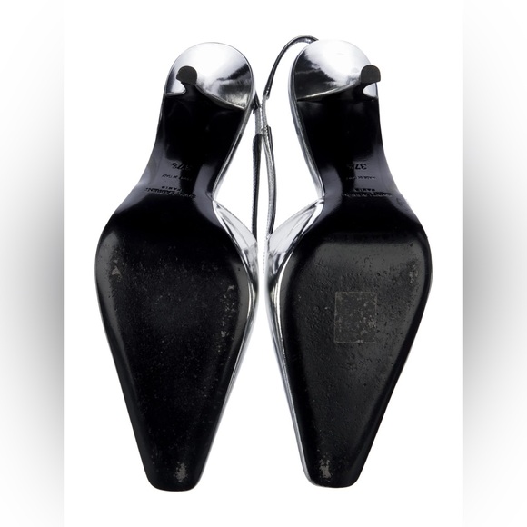 YSL Saint Laurent Patent Tom 90 Blade Leather Slingback Pumps Silver 37.5 $945 - Picture 8 of 8